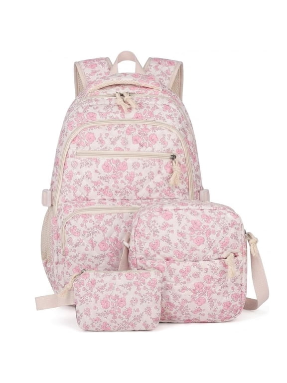 School Backpack for Teen Girls Bookbags Elementary High School Corduroy Laptop Bags Women Travel Daypacks Middle School College Flower,Pink