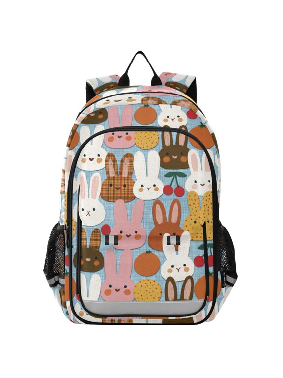 School Backpack for Teens 17L Lightweight Bookbag with Reflective Strips Colorful Little Rabbit