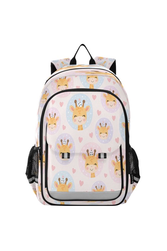 School Backpack for Teens 17L Lightweight Bookbag with Reflective Strips Cute Giraffe Pattern