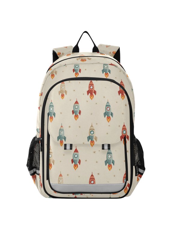 School Backpack for Teens 17L Lightweight Bookbag with Reflective Strips Rocket with Flames Pattern