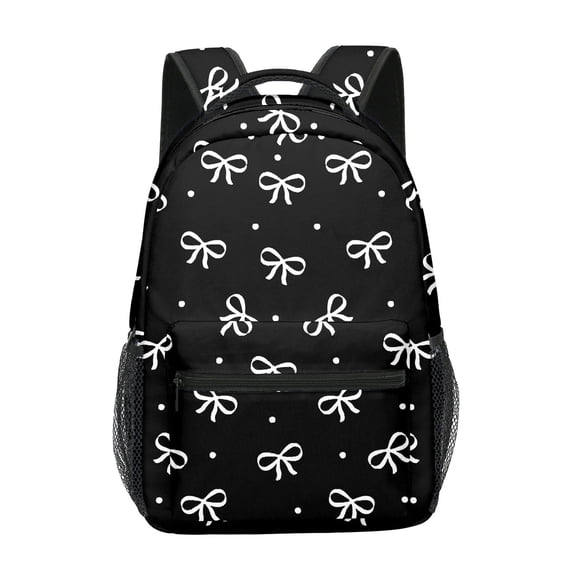 School Backpack for Teens Bowknot Mesh Pocket Backpack Large Capacity Front Zipper Casual Travel Daypack