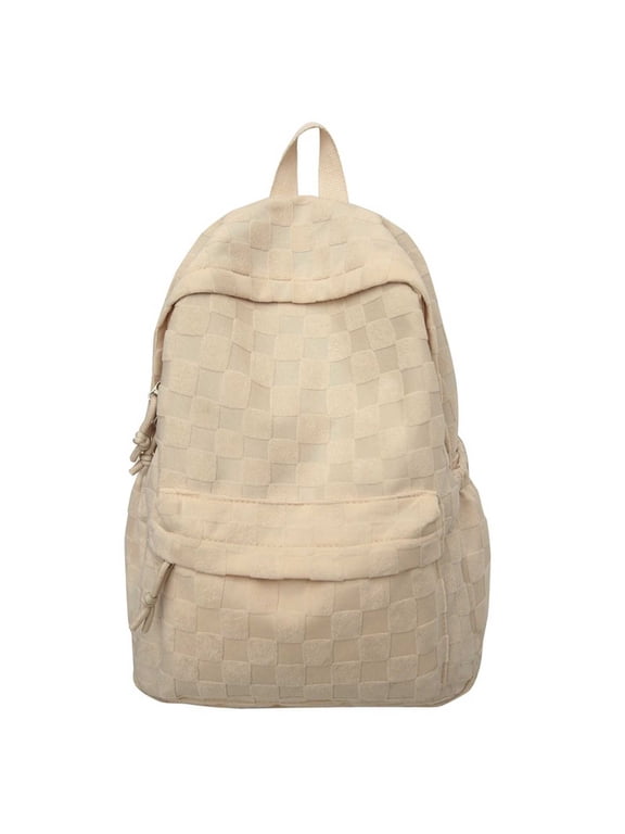 School Backpack for Teens Checkerboard Pattern Fleece Backpack Large Capacity Casual Bag Multi Pocket Commute Travel Daypack