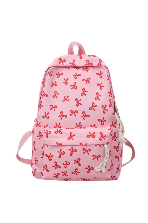 School Backpack for Teens Cute Bowknot Print Drawstring Backpack Large Capacity Casual Adjustable Travel Daypack