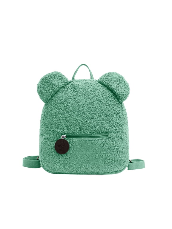School Backpack for Teens Fuzzy Bear Ear Design Backpack Large Capacity Plush Bag Zipper Pouch Adjustable Travel Daypack
