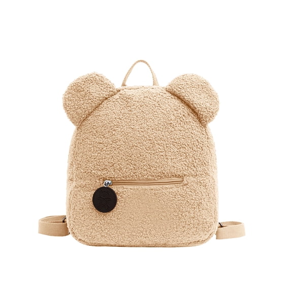 School Backpack for Teens Fuzzy Bear Ear Design Backpack Large Capacity Plush Bag Zipper Pouch Adjustable Travel Daypack