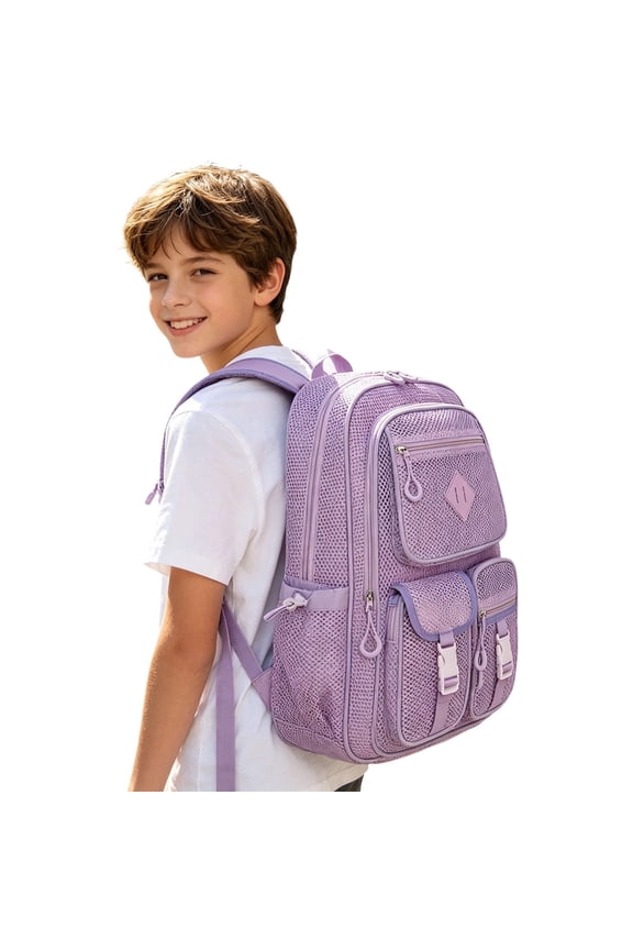 School Backpack for Teens Mesh Texture Metal Buckle Backpack Large Capacity Laptop Bag Multi Compartment Adjustable Commute Daypack