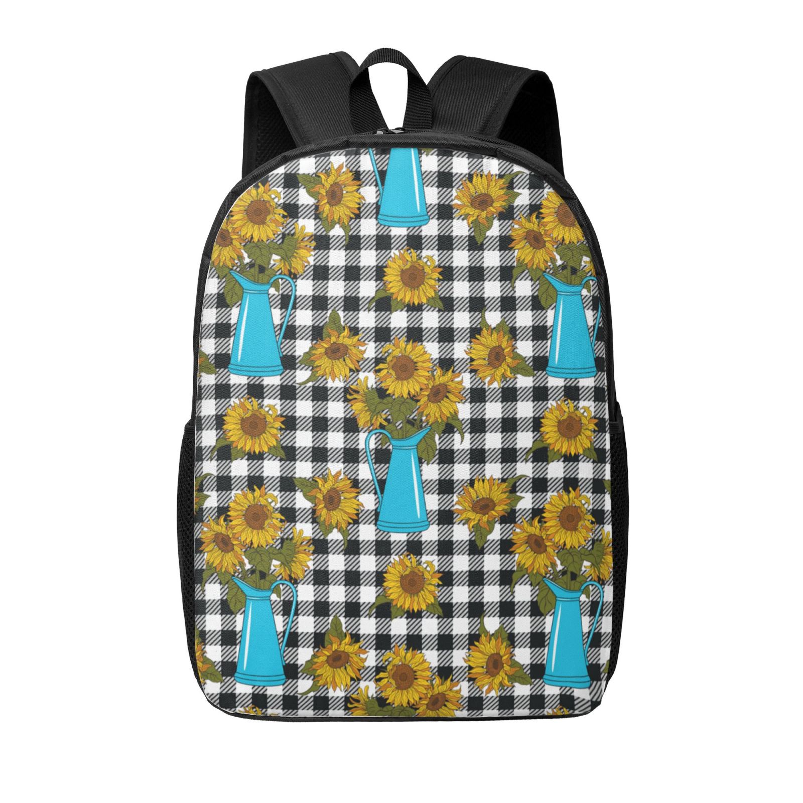 School Backpack for Women/Men - Bright sunflowers jug buffalo check ...