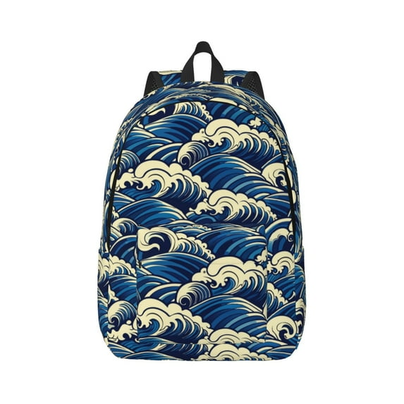 School Backpack for Women/Men - Japanese Water Wave Lightweight Canvas Travel Bag School Back Pack Laptop Bag with Laptop Compartment