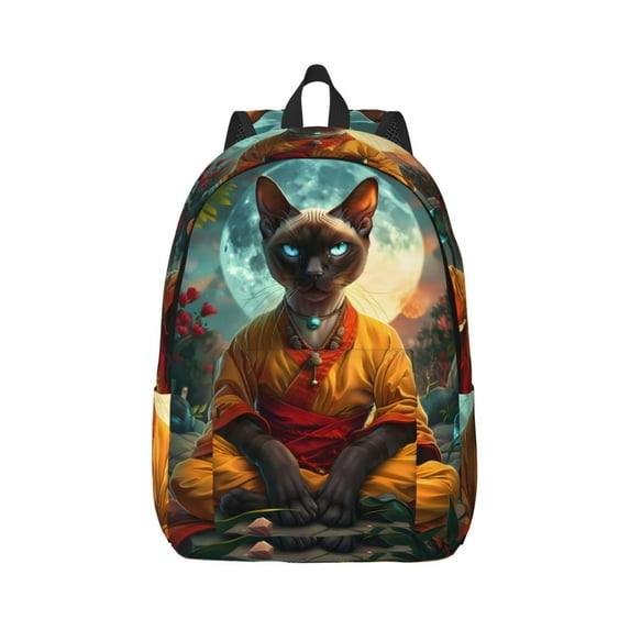 School Backpack for Women/Men - Moonlit Hairless Cat Monk Lightweight Canvas Travel Bag School Back Pack Laptop Bag with Laptop Compartment