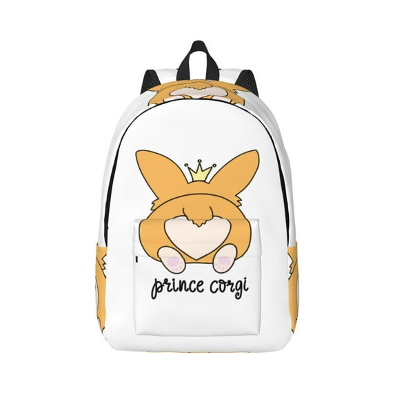 School Backpack for Women/Men - Prince Corgi Dog Lightweight Canvas Travel Bag School Back Pack Laptop Bag with Laptop Compartment