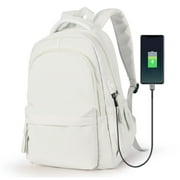 School Backpack for Women Men,Waterproof Bookbag for College Students Small Cute Backpacks for Fits 15.6Inch Notebook White