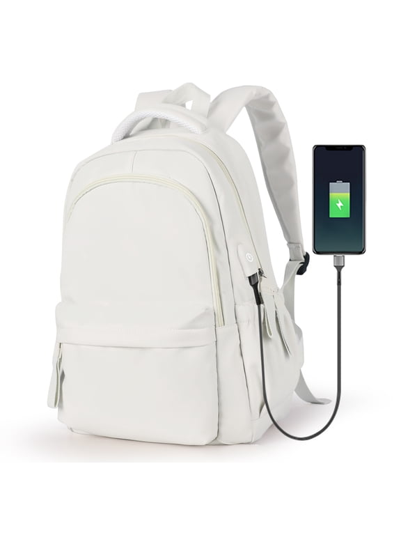 School Backpack for Women Men,Waterproof Bookbag for College Students Small Cute Backpacks for Fits 15.6Inch Notebook White