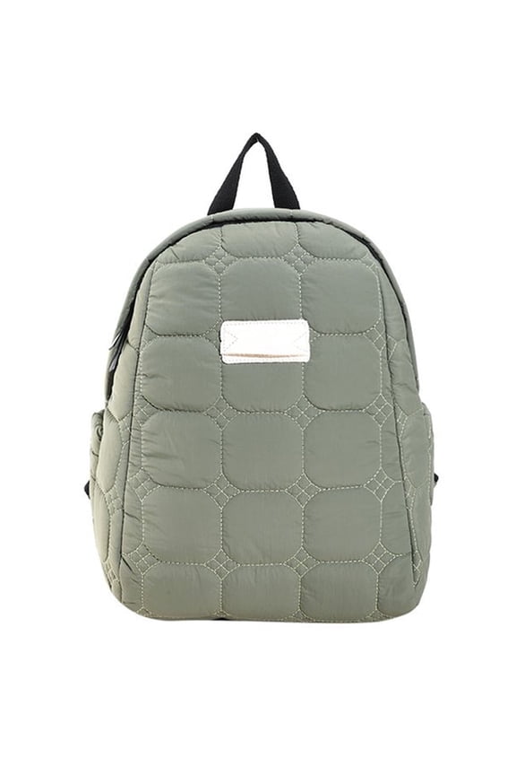 Cotton filled Backpack for Women Lightweight Casual Quilted Daypack Vintage Winter Style Bookbag for College, High School, Work, Travel, Green