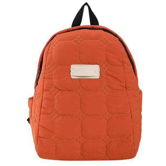 WANDF Cotton filled Backpack for Women,Lightweight Casual Quilted Daypack Vintage Winter Style Bookbag for College, High School, Work, Travel, Orange
