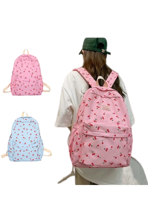 School Backpack with Cute Cherry Print Lightweight Laptop Bag Women Travel Aesthetic Backpack