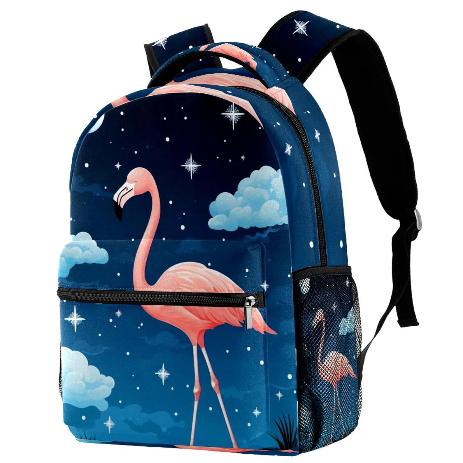 School Backpack with Laptop Compartment, Jungle Flamingo Starry Sky ...