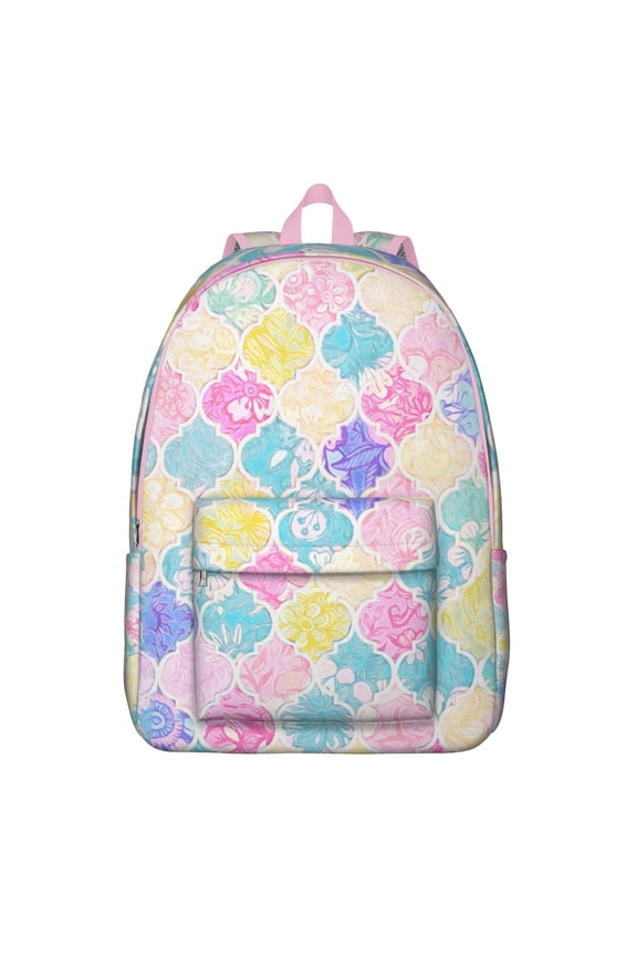 School Backpack with Striped and Checkered Fusion Pattern – Durable Retro Plaid and Geometric Moroccan Design, Lightweight and Practical