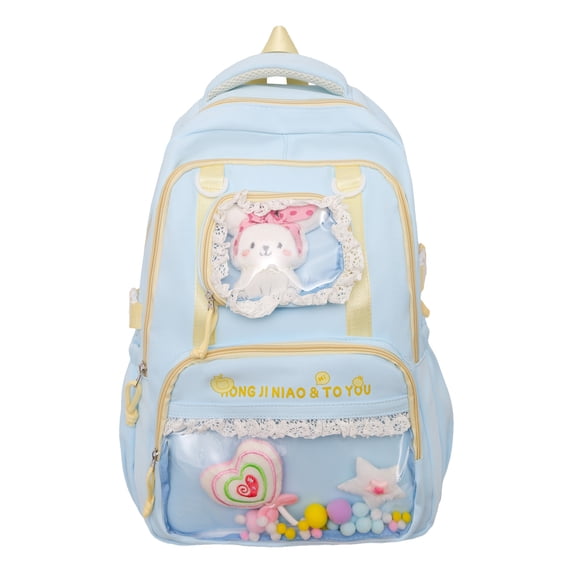 School Backpack with Transparent Compartment, Lightweight Spacious Backpack, Multi-Layer Loptop Backpack for Travel Shopping, Blue