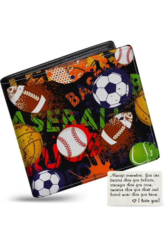 Boys Wallet for Kids, Teen Boy Balls Wallets 9-12 8-10 8-12, Cool Novelty Leather Bifold Rfid Blocking Purse Coin Pocket Zipper Id Window for Children Men Male Youth Guys Birthday Christmas Gifts