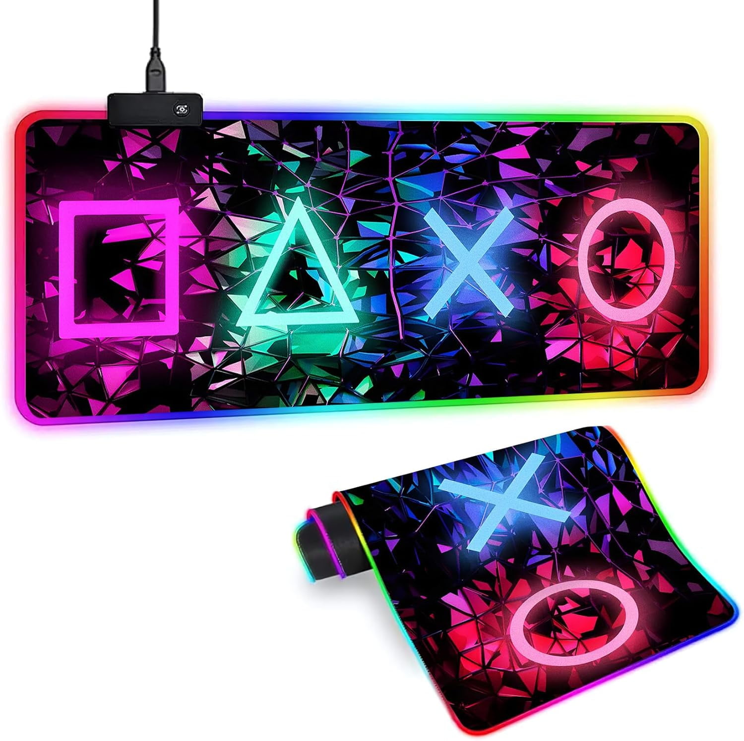 XL Led Gaming Mouse Pad with 14 Light Modes - Light Up Gamer Mouse Pad,31.5 x 11.8in Non-Slip Gamepad Style RGB Large Gamer Mousepad,Black Long Glowing Gaming Accessories for Desk,Waterproof