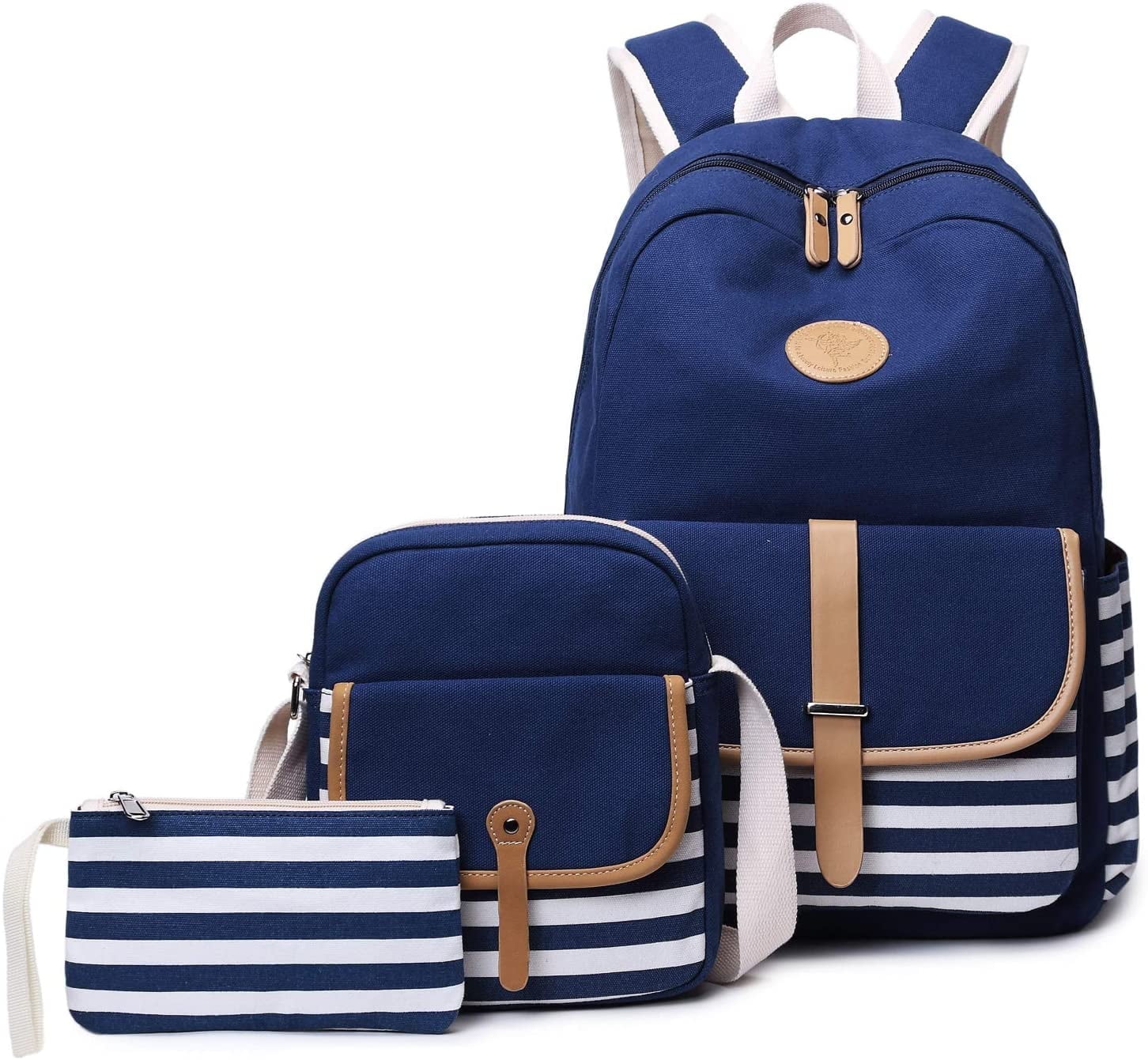 School Backpacks for Women Girls Lightweight Canvas Stripe Backpack ...