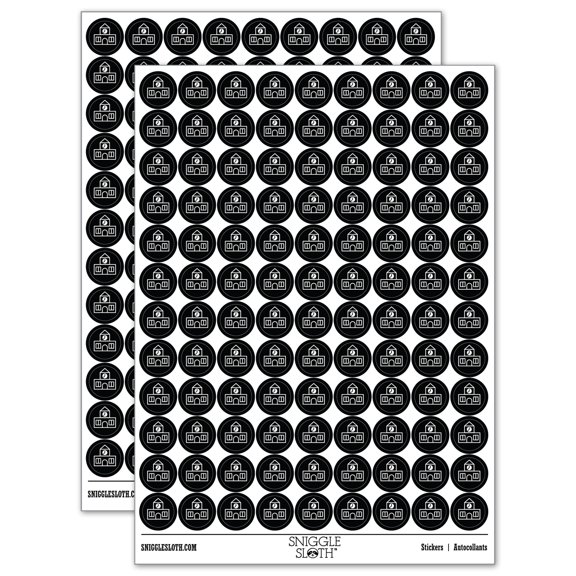 School Building Icon 200+ Round Stickers - Black - Matte Finish - 0.50" Size