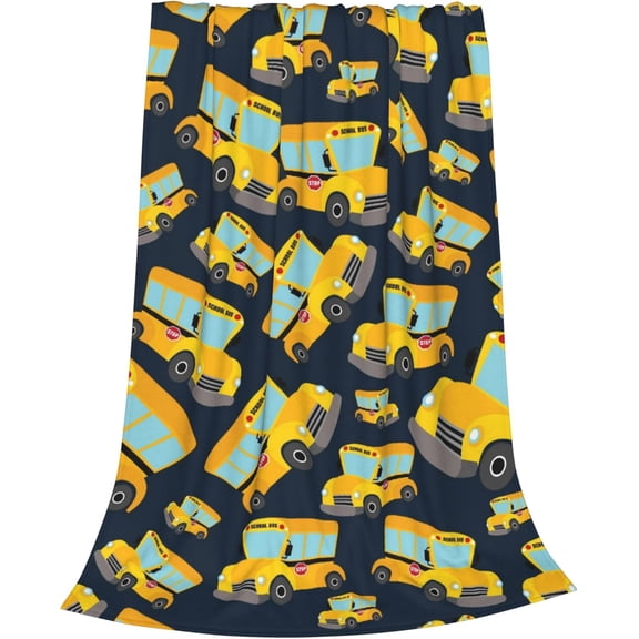 School Bus Anti-Pilling Blanket, Car Soft Lightweight All Seasons Flannel Blanket, Warm Cozy Blanket for Couch Sofa and Bed, 40 x 50 inches (Dark Blue)