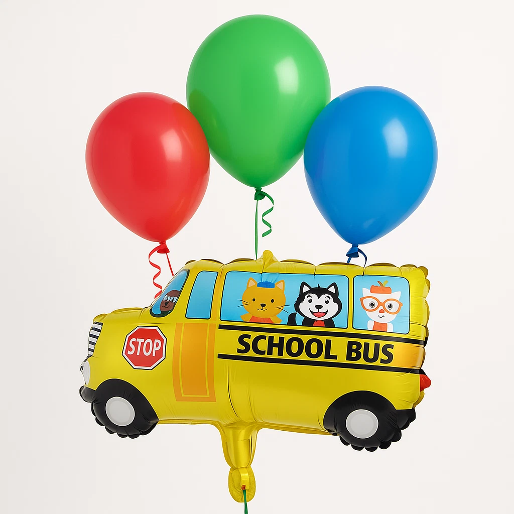 School Bus Balloon Bouquet Kids First Day Party Decor Red Blue Green ...