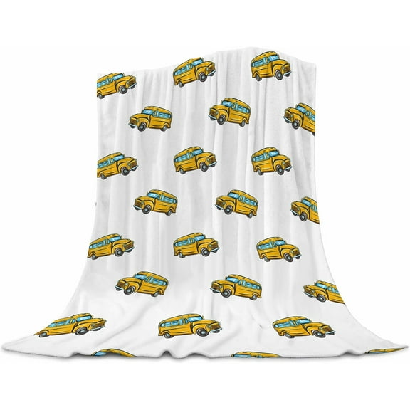 School Bus Blanket for Kids - Soft Yellow Bus Themed Throw, Plush Fleece Blanket for Students, Children's Travel & Nap Time, Cozy Classroom Gift, 40x50 Inch