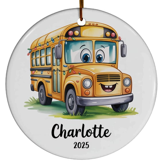 School Bus Christmas Ornament 2025, Custom Name Text Year Yellow Bus Christmas Ornament Xmas Tree Keepsake, Cute Car Christmas Ornament Gift for Kids Baby Children