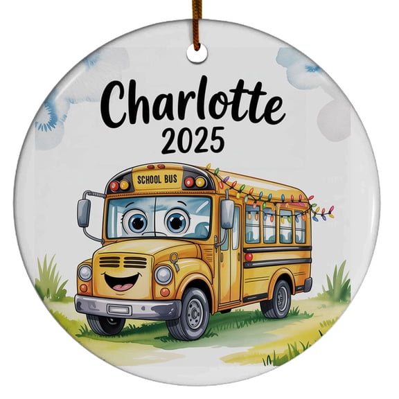 School Bus Christmas Ornament 2025, Custom Name Text Year Yellow Bus Christmas Ornament Xmas Tree Keepsake, Cute Car Christmas Ornament Gift for Kids Baby Children
