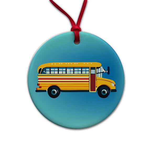 School Bus Christmas Tree Holiday Round Ceramic Ornament