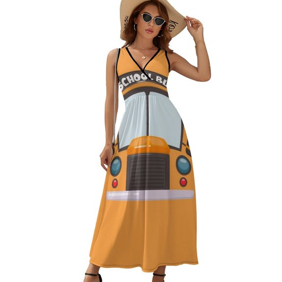 School Bus Dress Summer Street Style Bohemia Long Dresses Female Sleeveless Printed Maxi Dress