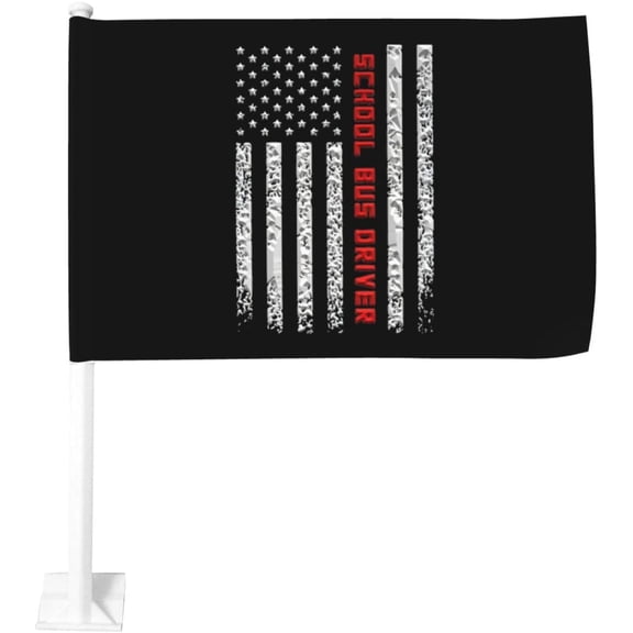 School Bus Driver American Flag Car Flag 12x18 Inch Window Clip Flag - Double Sided Fade Resistant Outdoor Decoration Let Your Cars Stand Out