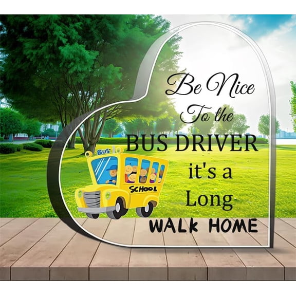 School Bus Driver Appreciation Gifts, 4 x 4 inches Acrylic Heart Sign with Thank You for The Sweet Ride, Bus Driver Gift for Men Women, Retirement Farewell Birthday
