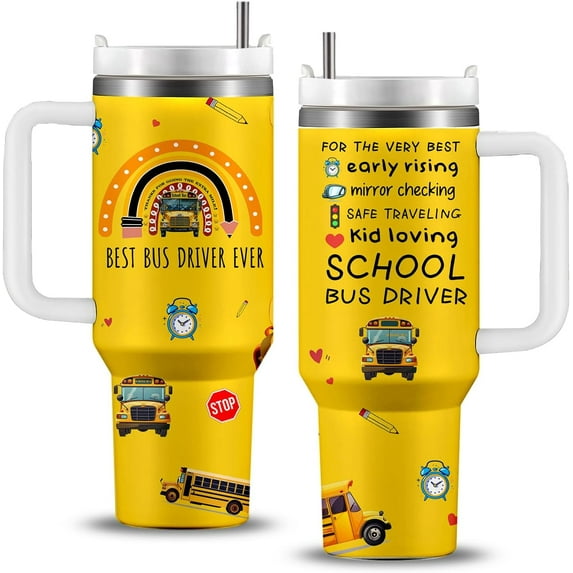 School Bus Driver Gifts - 40 Oz School Bus Driver Tumbler with Handle, School Bus Cups, Bus Driver Back to School Thank You Appreciation Gifts, School Bus Driver Christmas Birthday Retirement Gifts