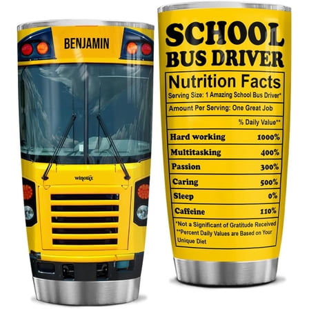 School Bus Driver Gifts Personalized Drivers Tumbler Stainless Steel Insulated Coffee Travel Mug Cup With Lid 20oz 30oz Custom Name Birthday Christmas Appreciation Gift For Women Men