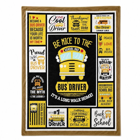School Bus Driver Gifts Throw Blanket, Bus Driver Appreciation Birthday Thank You Gift for Men & Women, Cozy Fleece Blanket