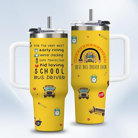 School Bus Driver Gifts for Women Men Stainless Steel 30oz Bus Driver Cup Tumbler with Handle, Back to School Thank You Gifts for Buses Drivers Birthday Retirement Appreciation Coffee Travel Mugs