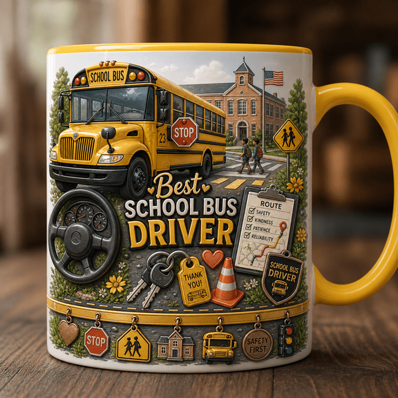 School Bus Driver Ceramic Coffee Mugs, Best School Bus Gift with Stop Sign Design 11 oz 15 oz