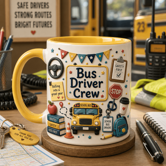 School Bus Driver Mug, Bus Driver Crew Coffee Cup Gift for Drivers and Route Teams