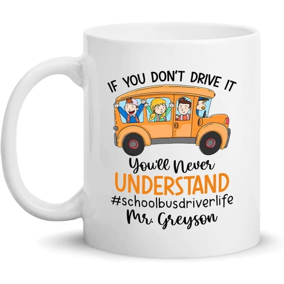 School Bus Driver Personalized Mug, Certified Mirror Checkin School Bus Driver White Ceramic Mug 11oz 15oz, Custom School Bus Driver Coffee Mug Gifts For Men Women, School Bus Driver Travel Mug