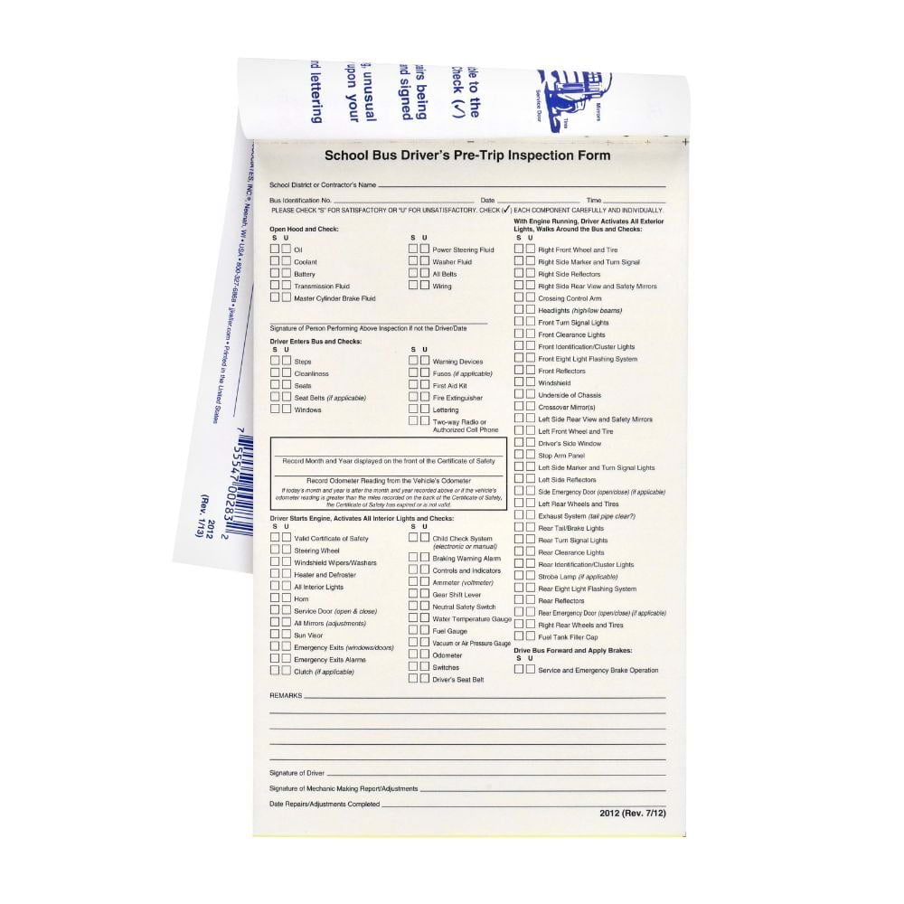 school-bus-driver-pre-trip-vehicle-inspection-form-5-pk-2-ply-carbonless-5-5-x-9-25-31-sets-of-forms-per-dvir-book-walmart-com for Free Printable Dot Pre Trip Inspection Form School Bus Driver Pre-Trip Vehicle Inspection Form 5-pk. - 2-Ply Carbonless, 5.5