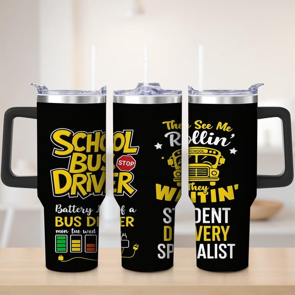 School Bus Driver Stainless Steel Insulated Mug with Lid and Handle, 40oz