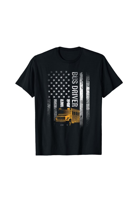 School Bus Driver USA Flag - Graphic Design with American Flag Background - Double-Sided Durable Outdoor Decor