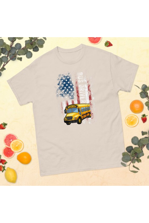 School Bus Driver USA Flag Retired Drivers Driving classic tee (Natural)