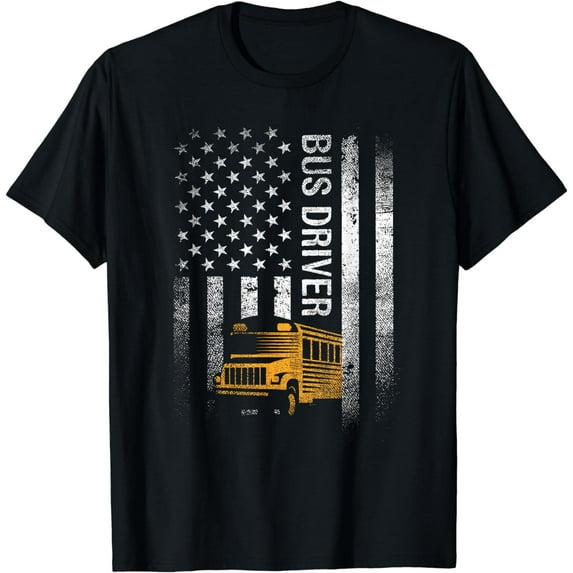 School Bus Driver Usa American Flag Funny Bus Driver Gift T-Shirt