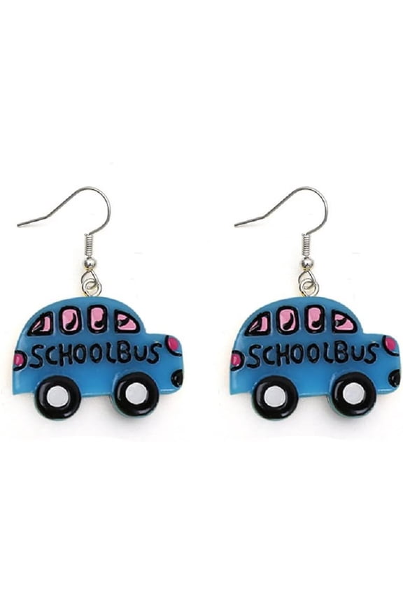 School Bus Drop Dangle Earrings Resin Funny Cartoon Car Creative for Teachers Jewelry