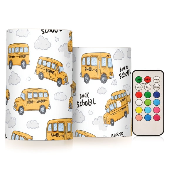 School Bus Flickering Flameless Candles Battery Operated with Remote Timer LED Pillar Candles Set of 2