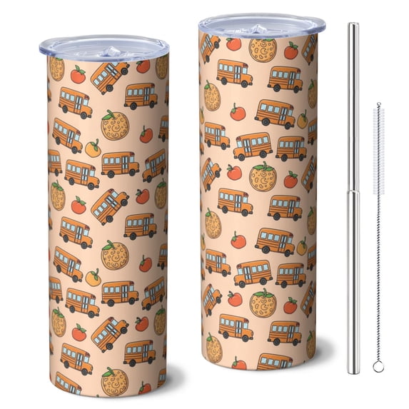 School Bus and Fruits Peach Pattern 20oz Skinny Tumbler 1 Pack ...
